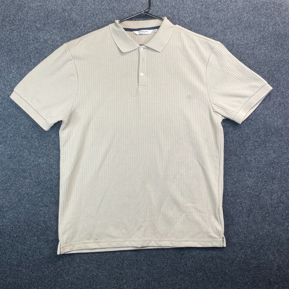 Kenneth Cole New York Textured Knit Polo Shirt Men's XL Tan Beige